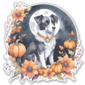 Schattigee Hond Halloween Bloemen Moon Canine Love Sticker (Voorkant)