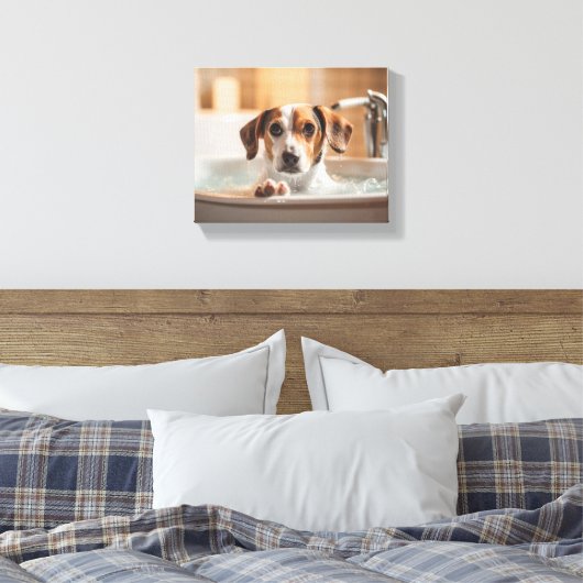 Schattigee hond in bad, ideaal voor badkamer canvas afdruk (Insitu (Slaapkamer))