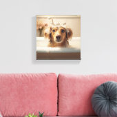 Schattigee hond in bad, ideaal voor badkamer canvas afdruk (Insitu (Woonkamer))
