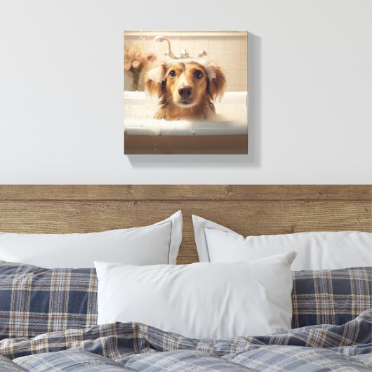 Schattigee hond in bad, ideaal voor badkamer canvas afdruk (Insitu (Slaapkamer))