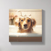 Schattigee hond in bad, ideaal voor badkamer canvas afdruk (Voorkant)