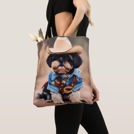 Schattigee hond in een cowboykostuum tote bag (Dichtbij)