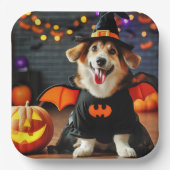 Schattigee hond in een Halloween kostuum Papieren Bordje (Voorkant)