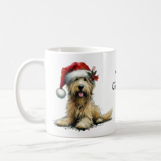 Schattigee hond in een kerstmuts koffiemok (Links)