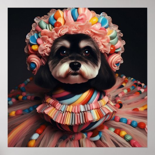 Schattigee hond in een kralenjurk poster (Voorkant)