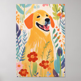 Schattigee hond in een tuin poster