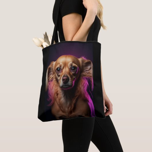 Schattigee hond in een tweezijdige canvas tas (Dichtbij)