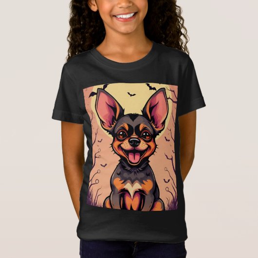 Schattigee hond in Halloween-scène met pompoenen T-shirt (Voorkant)
