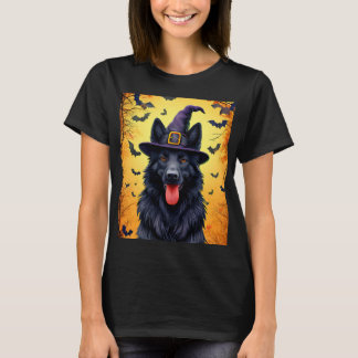 Schattigee hond in Halloween-scène met pompoenen T-shirt