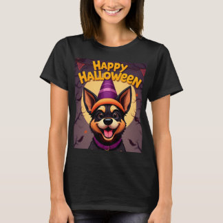 Schattigee hond in Halloween-scène met pompoenen T-shirt