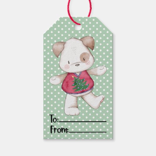 Schattigee Hond in Kersttrui Cadeaulabel (Voorkant)