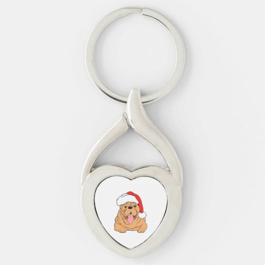 Schattigee hond in Santa hat 3 Sleutelhanger (Voorkant)