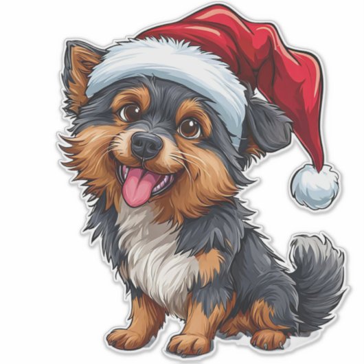 Schattigee hond in Santa Hat viert kerstfeest Sticker (Voorkant)