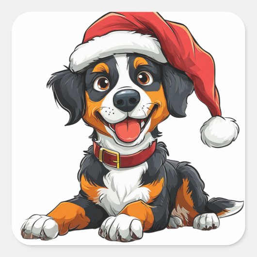 Schattigee hond in Santa Hat viert kerstfeest Vierkante Sticker (Voorkant)