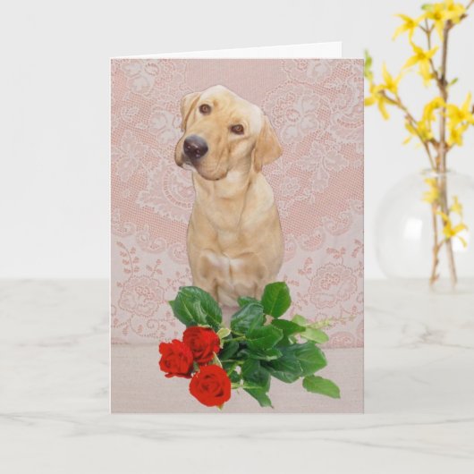 Schattigee hond Jubileum Kaart (Gele Bloem)