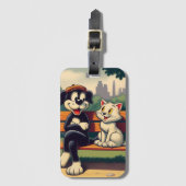 Schattigee, hond/kat cartoon bagagelabel (Voorkant (verticaal))
