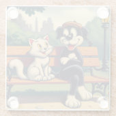 Schattigee,  hond/kat cartoon glazen onderzetter (Achterkant)