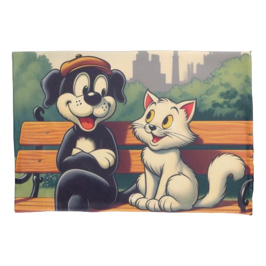 Schattigee,  hond/kat cartoon kussensloop (Voorkant)