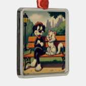Schattigee,  hond/kat cartoon metalen ornament (Rechts)