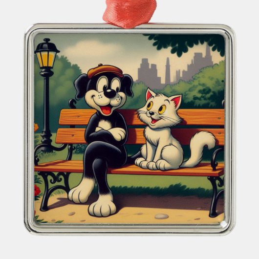 Schattigee,  hond/kat cartoon metalen ornament (Voorkant)