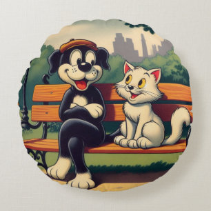 Schattigee, hond/kat cartoon rond kussen