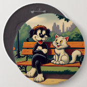 Schattigee,  hond/kat cartoon ronde button 6,0 cm (Voorkant /achterkant)