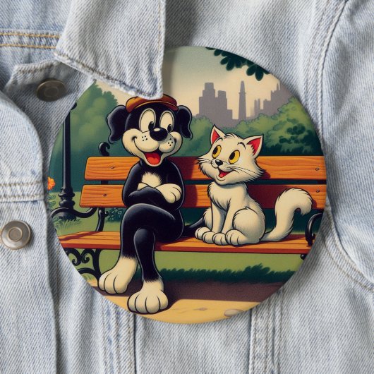 Schattigee,  hond/kat cartoon ronde button 6,0 cm (In situ)