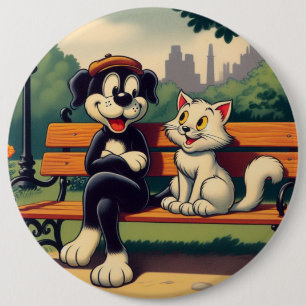 Schattigee, hond/kat cartoon ronde button 6,0 cm