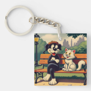 Schattigee, hond/kat cartoon sleutelhanger