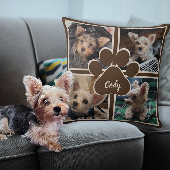 Schattigee Hond Kat Foto Collage Huisdier Naam Sie Kussen (Custom Dog Paw Pet Photo Collage Personalized Pet Name Pillow)