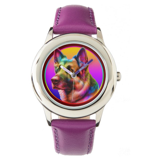 SCHATTIGEE HOND KLEURRIJKE REGENBOOG HORLOGE (Voorkant)