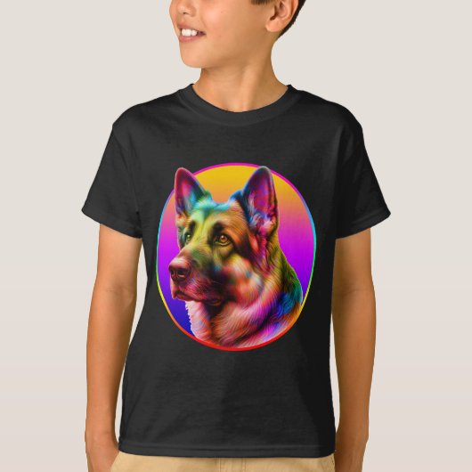 SCHATTIGEE HOND KLEURRIJKE REGENBOOG T-SHIRT (Voorkant)