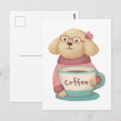 Schattigee hond & koffie illustratie briefkaart (Voorkant / Achterkant)