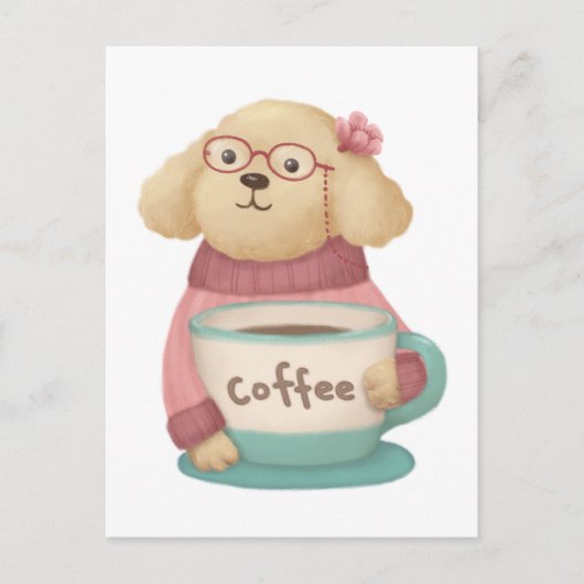 Schattigee hond & koffie illustratie briefkaart (Voorkant)