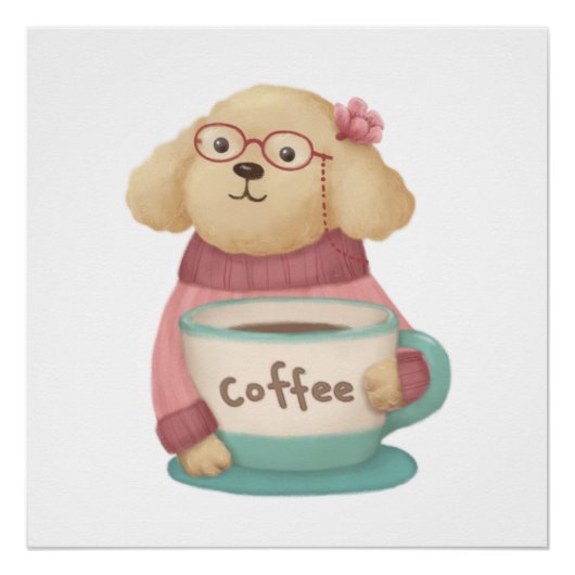 Schattigee hond & koffie illustratie perfect poster (Voorkant)