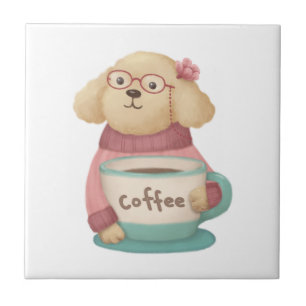 Schattigee hond & koffie illustratie tegeltje