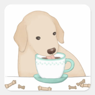 Schattigee hond, koffie & traktaties illustratie vierkante sticker