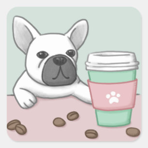 Schattigee Hond, Kop, en Koffiebonen Illustratie K Vierkante Sticker