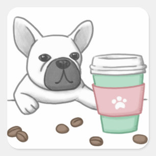 Schattigee hond, kop en koffiebonen Illustratie Vierkante Sticker