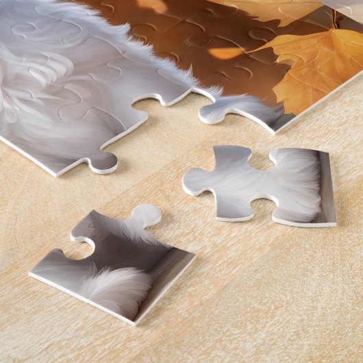 Schattigee Hond Maltese Puppy Pompoen Herfst Herfs Legpuzzel (Zijkant)