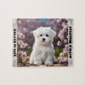 Schattigee Hond Maltese Puppy Spring Floral Custom Legpuzzel (Horizontaal)