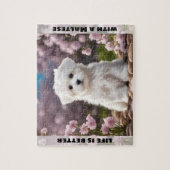 Schattigee Hond Maltese Puppy Spring Floral Custom Legpuzzel (Verticaal)