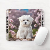 Schattigee Hond Maltese Puppy Spring Floral Custom Muismat (Met muis)