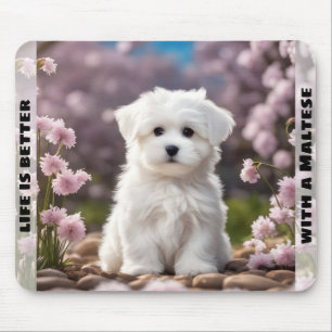 Schattigee Hond Maltese Puppy Spring Floral Custom Muismat