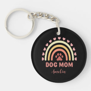 Schattigee Hond Mam Custom Naam Regenboog Patroon Sleutelhanger
