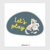 Schattigee hond, marine en geel "laten we spelen!" sticker (Vel)
