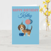 SCHATTIGEE HOND MET BALLONNEN VERJAARDAG KAART (Gele Bloem)