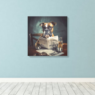 Schattigee hond met bril leest krant canvas afdruk