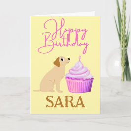 SCHATTIGEE HOND MET CUPCAKE VERJAARDAG KAART