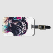 Schattigee Hond met Hoofdtelefoon waterkleurillust Bagagelabel (Voorkant (horizontaal))